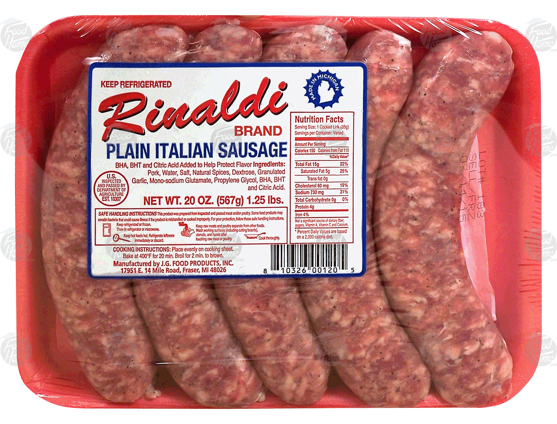 Rinaldi  plain italian sausage, 5-count Full-Size Picture